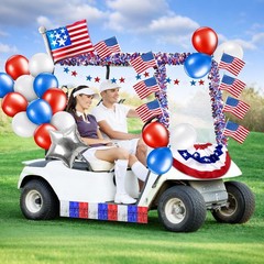 39-41 Pcs Patriotic Golf Cart Decorations Kit for 4th of July Parade – Red, Whit