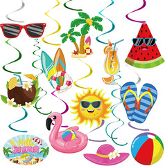 54Pcs Summer Beach Hanging Swirls Party Decorations Foil Ceiling Hanging Swirls