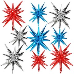 10 Pcs Red White Blue Star Balloons Explosion Starburst Foil Cone Balloons Ma…