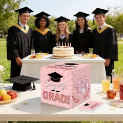 Multipurpose Pink Grad Card Box – Includes 50 Advice Cards for Celebrations