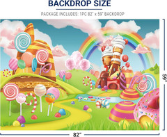7X5Ft Lollipop Candyland Backdrop Sweet Cartoon Rainbow Party Supplies for Girls