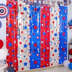 Memorial Day & Independence Day Decor: 3-Pack Tinsel Fringe Curtains 3.3×6.6 ft