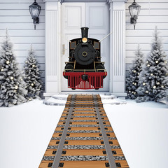Train Party Decoration Train Hanging Banner Railroad Track Aisle Polyester Fabri