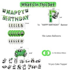 Cute Panda Theme Birthday Party Decorations Set Banner Balloon Cake Toppers