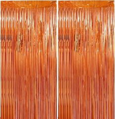 2 Pack 3.28 ft x 6.56 ft Orange Tinsel Curtain Party Backdrop Decorations, Me…