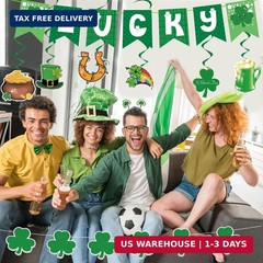 31Pcs St Patricks Day Decorations Pre-Assembled Shamrock Lucky Banner Garlands &