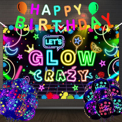 Neon Glow Party Decorations Supplies Include Neon Let’S Glow Backdrop Glow in…