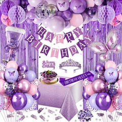 Purple Birthday Decorations, Purple Pink Party Decorations with Happy Birthday