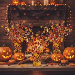3 Pcs Fall Centerpieces for Tables Fall Thanksgiving Halloween Maple Leaves O…