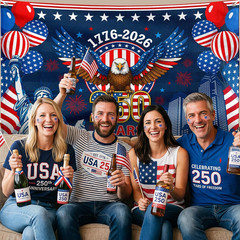 250 Years America Anniversary Backdrop Banner 48X71 Inch, 1776-2026 Semiquincent