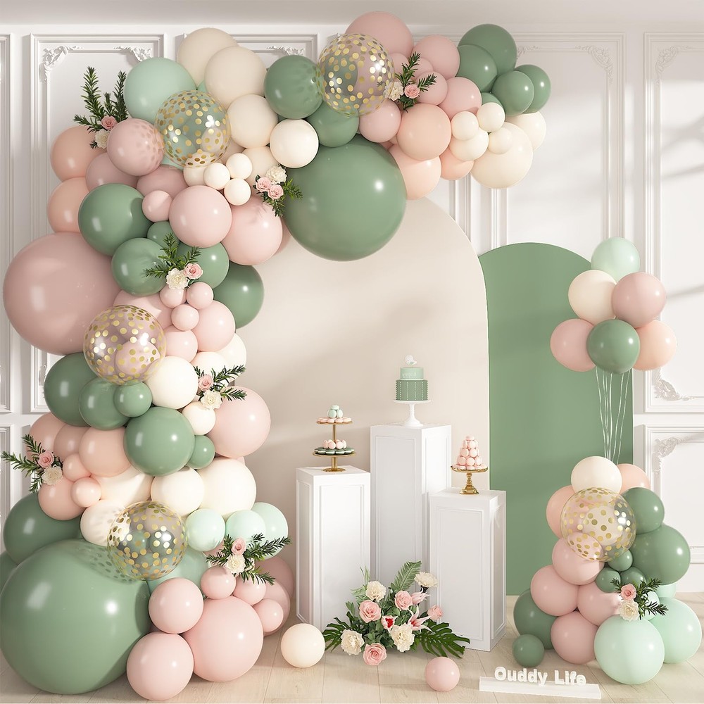 Pink and Sage Green Balloons Arch Kit, Baby in Bloom Baby Shower Decorations …