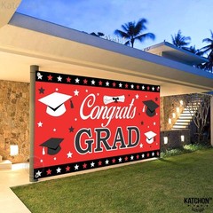 Graduation Decorations 2026 | Red and Black Congrats Grad Banner – 72×44 Inch…