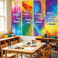 JarThenaAMCS 4Pcs VBS Decorations Neon Jesus Scripture Hanging Banner Sign Color