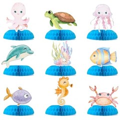 9 Pcs Ocean Animal Table Honeycomb Centerpieces, Ocean Theme Happy Blue