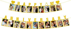 50Th Anniversary Decorations Wedding Banner – 2 Pcs Glitter Gold Pre-Strung Phot