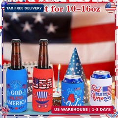 8 PCS Patriotic Can Cooler Sleeves Bulk Independence Day Decorations American Fl