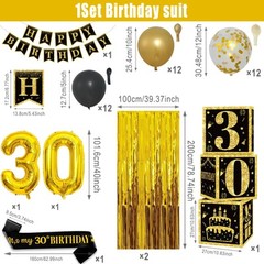 30th Birthday Decorations for Men Women, 50pcs Black and Gold Party Decoratio…
