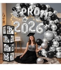 Prom Decorations 2026 Glam Photo Set, 4 Balloon Boxes With Stickers