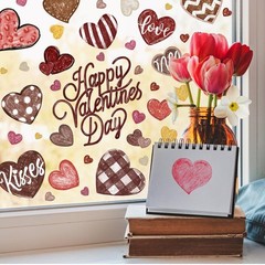 DIYDEC 6 Sheets Brown Valentines Window Clings Love Heart