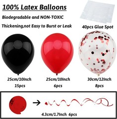 Vibrant Black & Red Birthday Decorations: Balloons, Pompoms & Garland Included