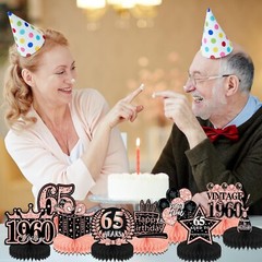 65th Birthday Decorations for Women – 9PCS Vintage 65th Birthday Honeycomb Ce…