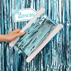 2 Pcs Purple Metallic Tinsel Foil Fringe Curtains Backdrop, 3.28 Ft X 6.56 Ft St