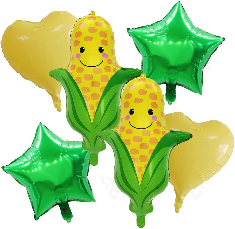 6PCS Corn Balloons Vegetables Corn Foil Mylar Balloons for Corn Themed Party Bir