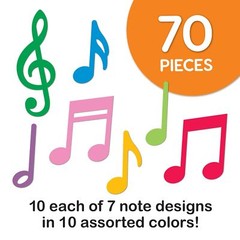 70pcs Colorful Music Notes Cutouts Musical Party Decorations in 7 Designs, US…