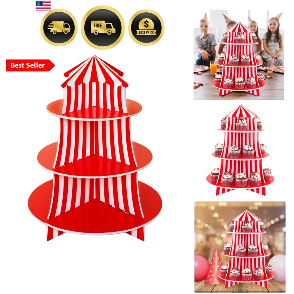 3 Tier Cupcake Foam Stand with Circus Carnival Tent Design for Desserts, Birt…