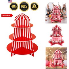3 Tier Cupcake Foam Stand with Circus Carnival Tent Design for Desserts, Birt…