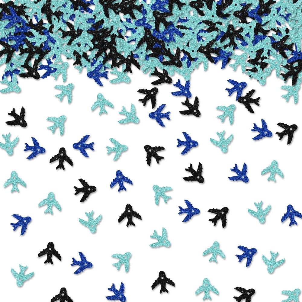 100 PCS Blue, Black Glitter Airplane Confetti, Plane Table Scatter,Boys Birthday
