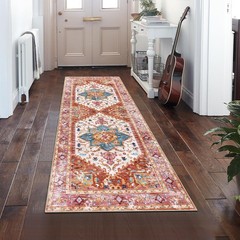 Yamaziot Washable Runner Rug, 2×6 Non-Slip Boho Vintage Hallway 2′ x 6′, Pink