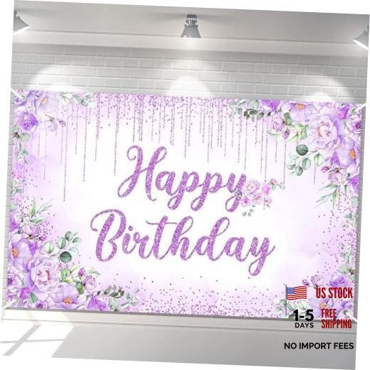 Happy Birthday Backdrop Banner for Girls Women Happy Birthday 6×3.6ft Purple