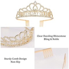 CAVETEE Gold Birthday Crowns and Sash – Queen Tiara for 2 Piece Set,