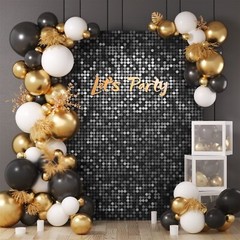 Black Shimmer Wall Backdrop 10 pcs Sequin Wall Panels for Party Backdrop
