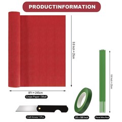 3 Rolls Red Crepe Paper Heavy MultiColor Party Decor 9.8 Inch x 8.2 ft