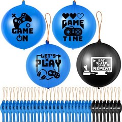 32 Pcs Video Game Punch Balloons Pixelated Punch Ball Balloons (Blue, Black)