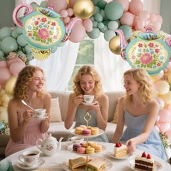 4 Pcs Tea Party Balloons, 35″ Huge Teapot Aluminum Foil Balloons for Birthday…
