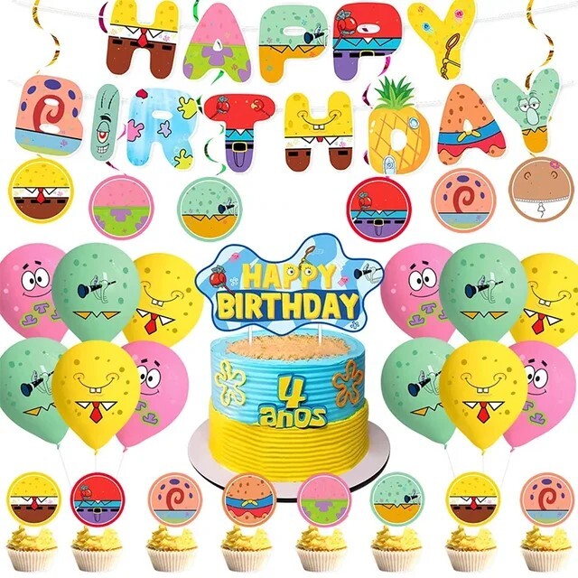 SpongeBob SquarePants Theme Kids Happy Birthday Shower Ceremony Colorful Party