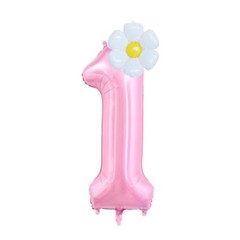 40-Inch Pink Number 1 Balloons With Daisy Balloons, 1st Birthday Pink 1