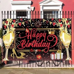 Red Black Gold Happy Birthday Banner, Red and Black Birthday Party Decorations..