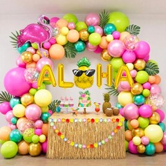 151PCS Hawaiian Luau Balloon Arch Kit, Hot Pink Green Orange Tropical Balloon…