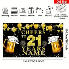 2D Flat Banner Customizable Name for 21St Birthday Party Banner Backdrop ☋