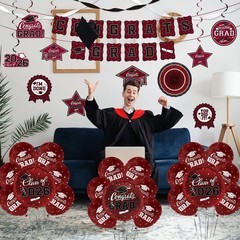 Maroon Graduation Decorations Set 2026 – Congrats Grad Banner, Backdrop, Balloon