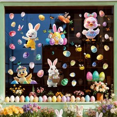 3D Easter Window Clings – 9 Sheets Bright Double-Sided 78Pcs Bunny & Egg Window