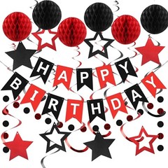 Complete Red and Black Happy Birthday Decoration Set – Durable and Reusable