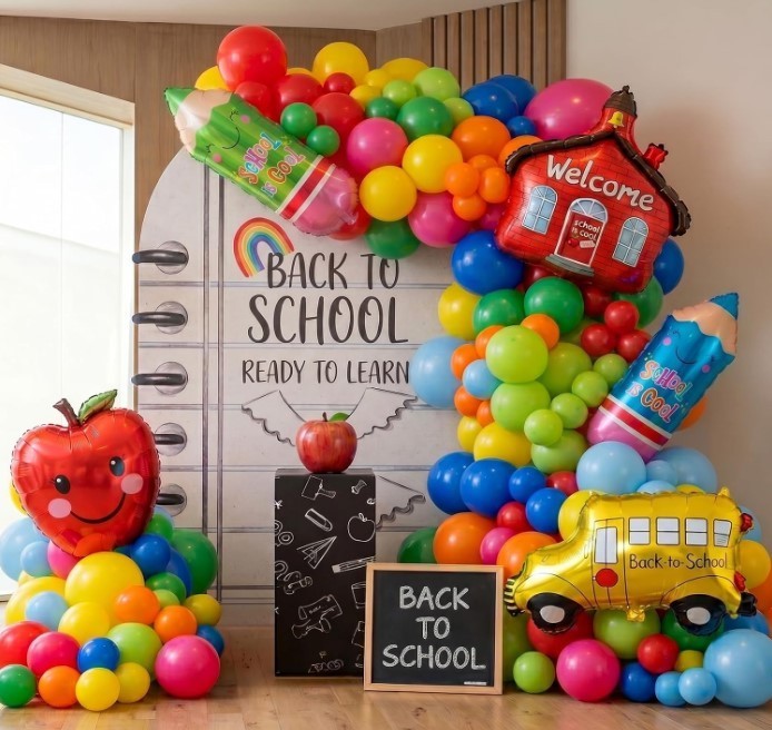 Back to School Balloons Hot Pink and Red Yellow Green Balloon Garland Arch Kit 1