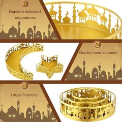 meekoo 5 Pcs Ramadan Serving Trays Eid Mubarak Round Crescent Moon Star Shaped