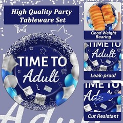 Complete 18th Birthday Tableware: 96 Pieces of Blue Silver Plates & Napkins