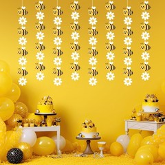Panelee 8 Pcs Bee and Daisy Groovy Boho Party Hanging Banners Retro Paper Dai…